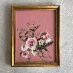Pink and Gold Picture Frame with Floral Accents